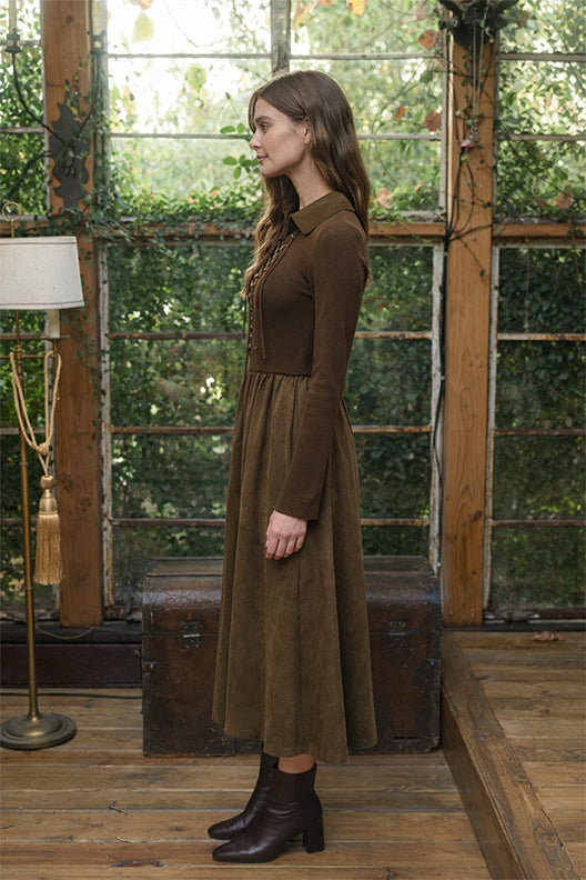 Moon River | Olive Front Lace-Up Tie 2fer Midi