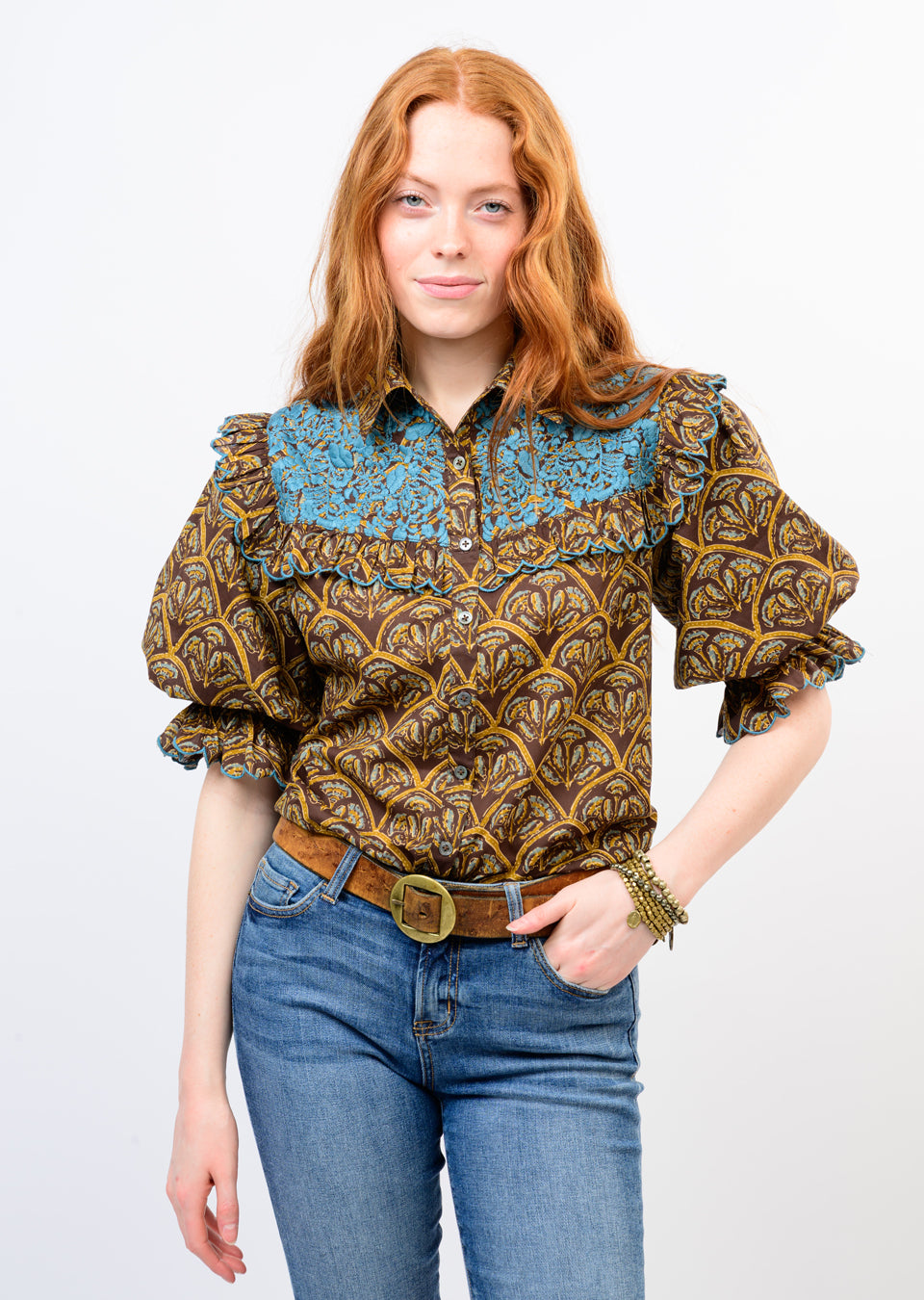 Ivy Jane | Embroidered Brown Floral Mary Top