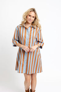 Karlie | Blue Bold Stripe Shirt Dress