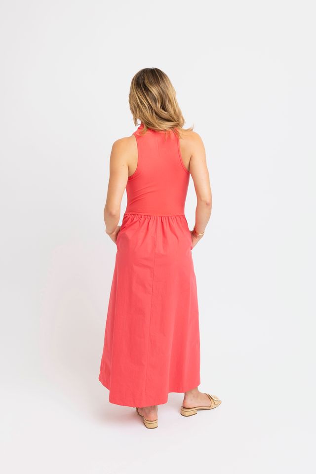 Karlie | Coral Solid Mock Maxi Dress (1 LARGE)