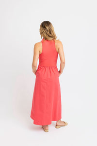 Karlie | Coral Solid Mock Maxi Dress (1 LARGE)