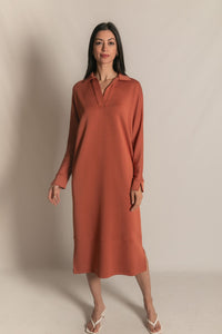 Buttery Soft Collared Long Sleeve Midi Dress in Rose (1 XS)