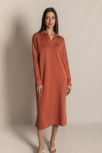 Buttery Soft Collared Long Sleeve Midi Dress in Rose (1 XS)