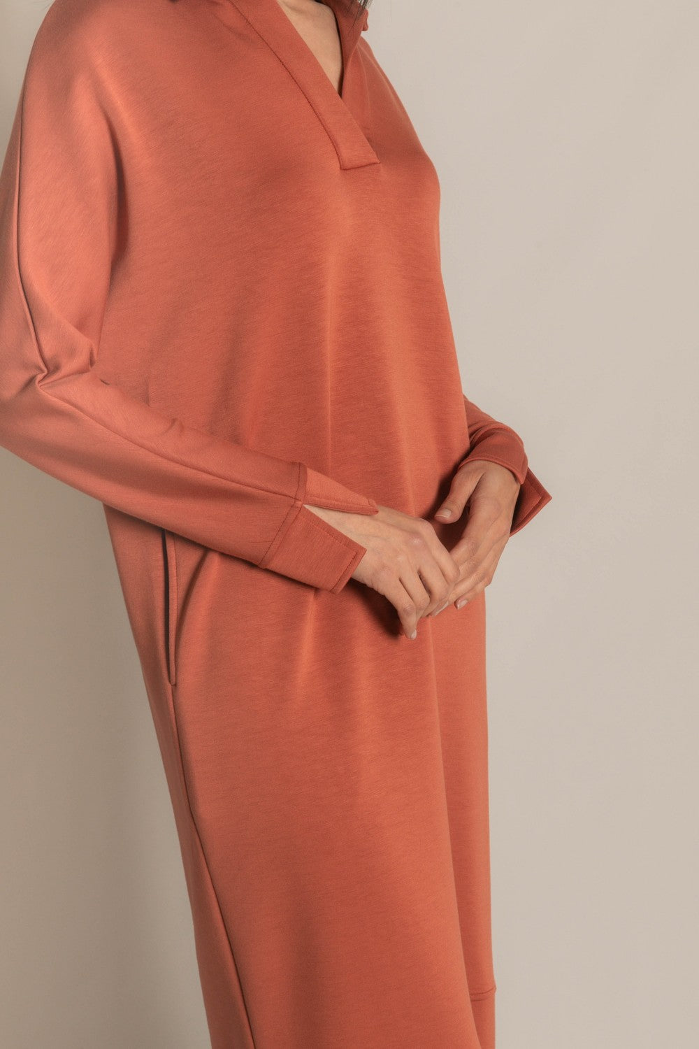 Buttery Soft Collared Long Sleeve Midi Dress in Rose (1 XS)