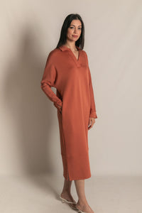 Buttery Soft Collared Long Sleeve Midi Dress in Rose (1 XS)