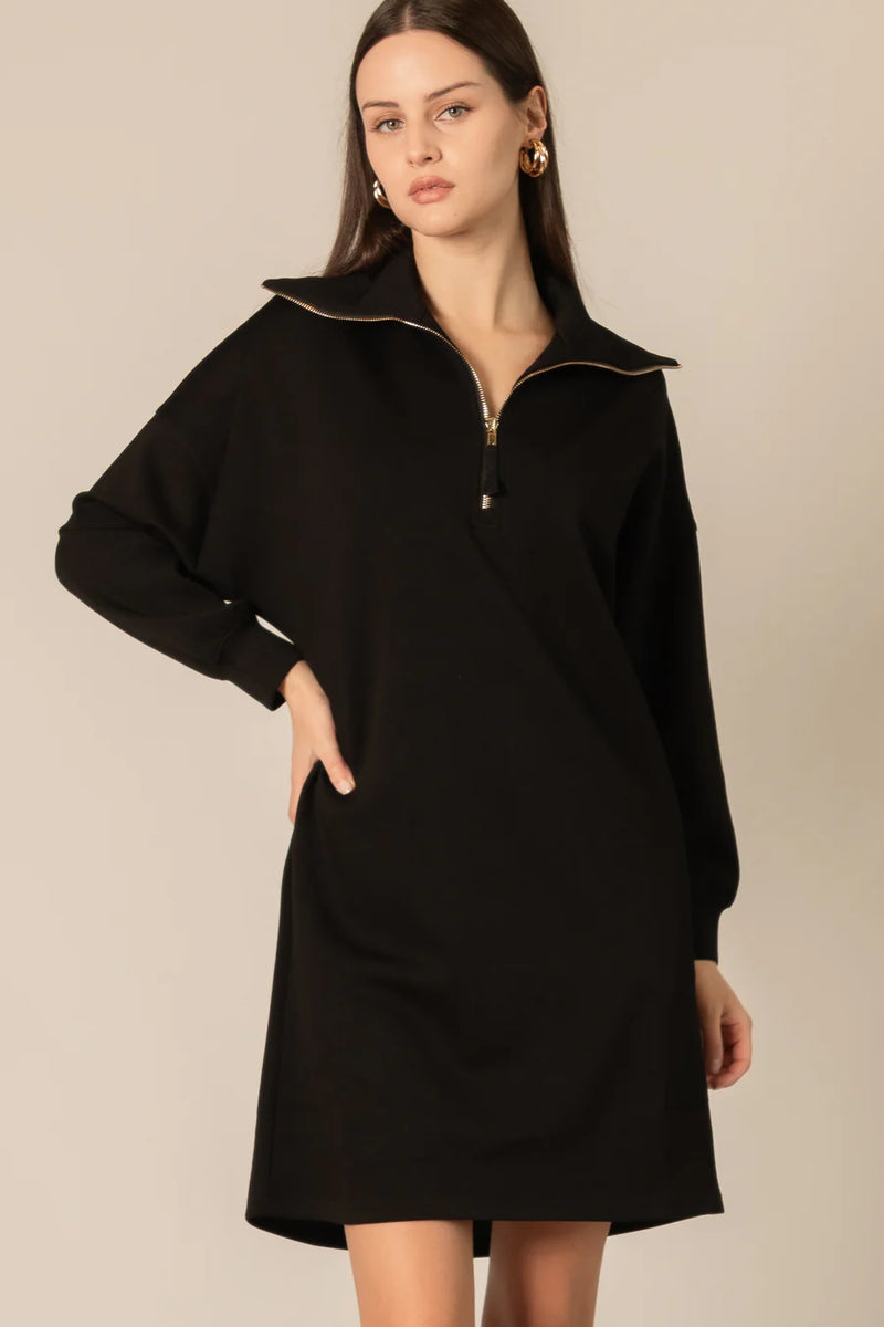 Black Quarter Zip Butter Material Dress