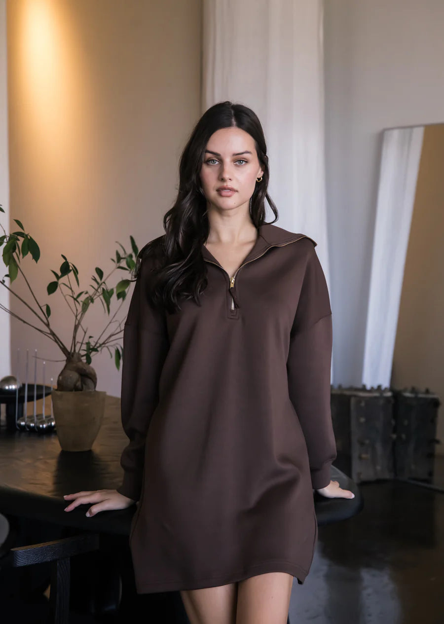 Cocoa Quarter Zip Butter Material Dress