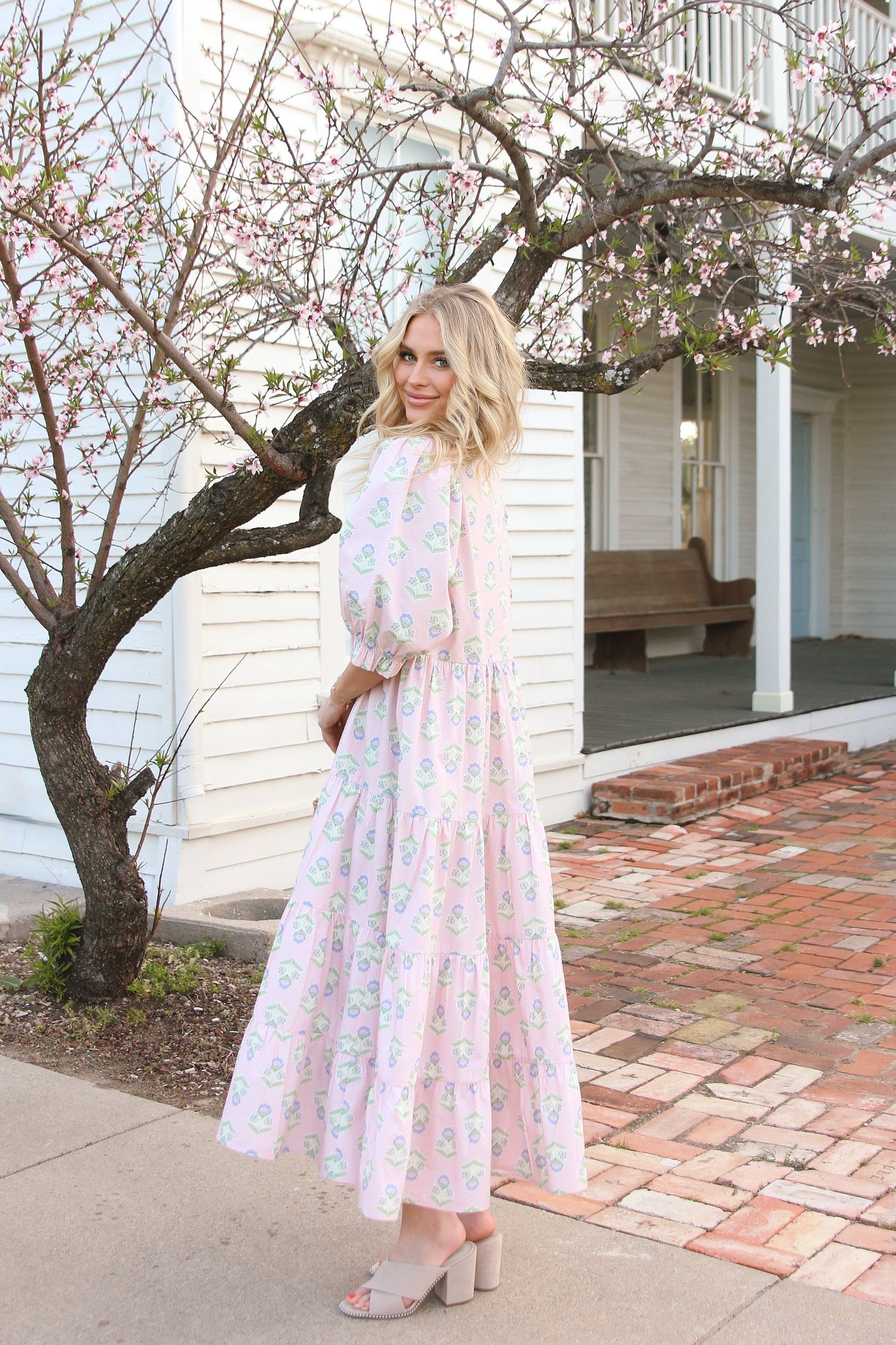 Karlie | Pink French Floral Tier Maxi Dress
