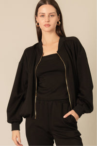 Buttery Soft Bubble Bomber Jacket in Black