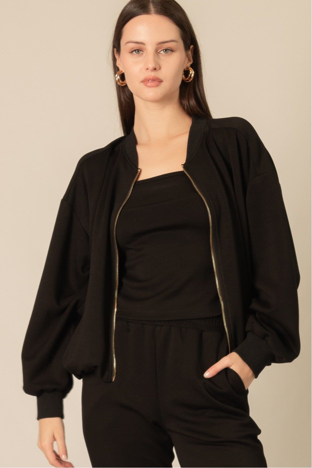 Buttery Soft Bubble Bomber Jacket in Black