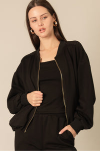 Buttery Soft Bubble Bomber Jacket in Black