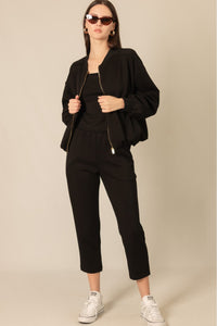 Buttery Soft Bubble Bomber Jacket in Black