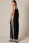 Black and Ivory Contrast Side Butter Material Jumpsuit