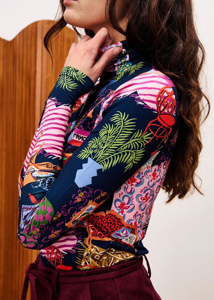 FRNCH Print Mock Neck Top
