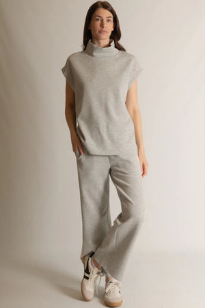 Heather Grey Scuba Mock Neck Stripe Bottom Set