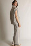 Heather Grey Scuba Mock Neck Stripe Bottom Set