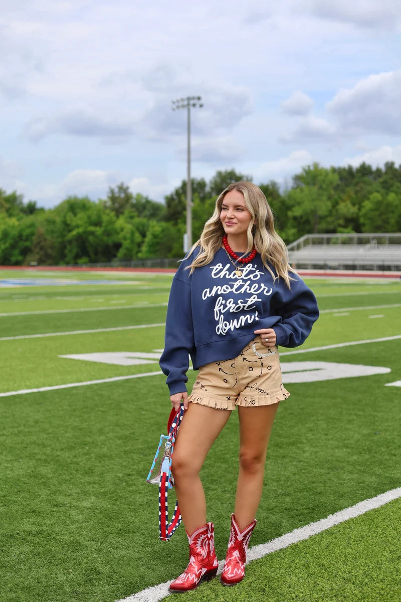 Poppy+Pine | Gameday Football Sketchbook Ruffle Denim Shorts
