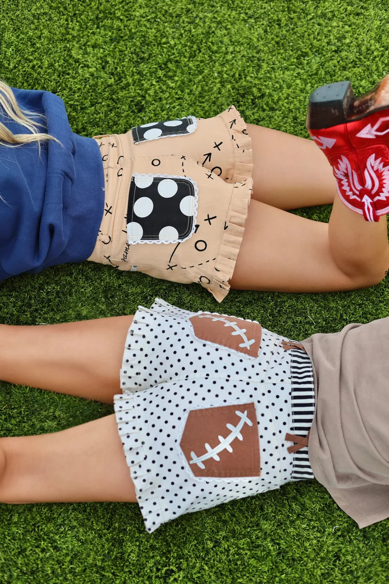 Poppy+Pine | Gameday Football Sketchbook Ruffle Denim Shorts