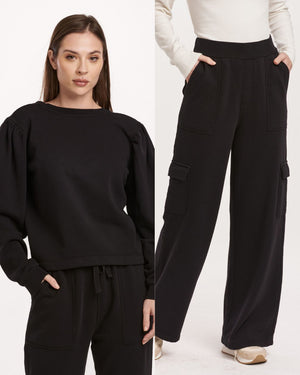 Dear John Black Crew Neck Wide Leg Pant Set