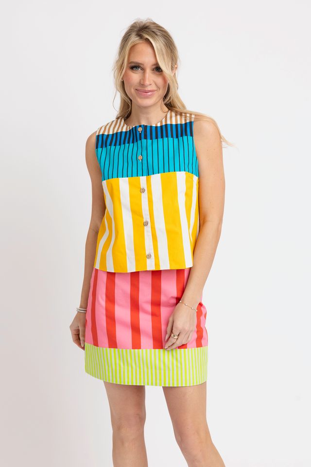 Karlie | Multi Stripe Sleeveless Button Up Skirt Set