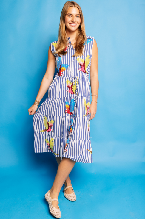 Queen of Sparkles Parrot Stripe Midi Dress