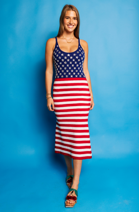 Queen of Sparkles Stars + Stripes Beaded Midi