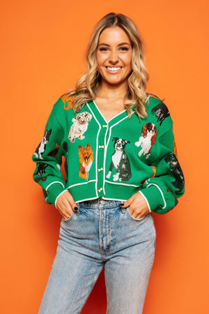 Queen of Sparkles Green Dogs Cardigan