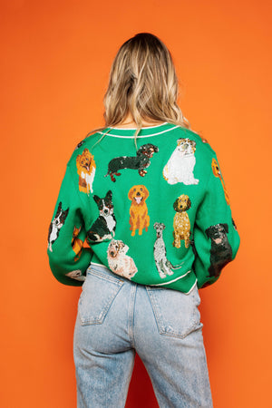 Queen of Sparkles Green Dogs Cardigan