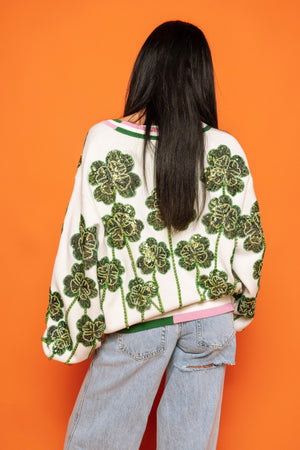 Queen of Shamrock Green + Pink Shamrock Cardigan