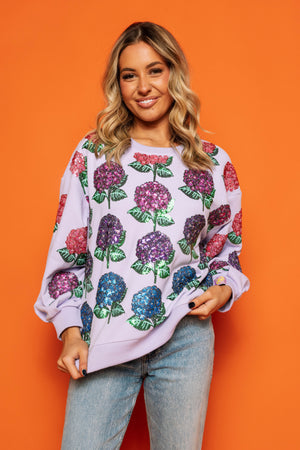 Queen of Sparkles Lavender Hydrangea Sweatshirt (MEDIUM)