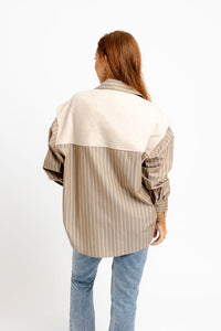Karlie | Hailey Brown Stripe Poplin Sweater Buttondown