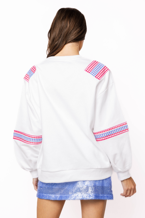 Queen of Sparkles | Ole Miss Gingham Letter Jersey Sweatshirt