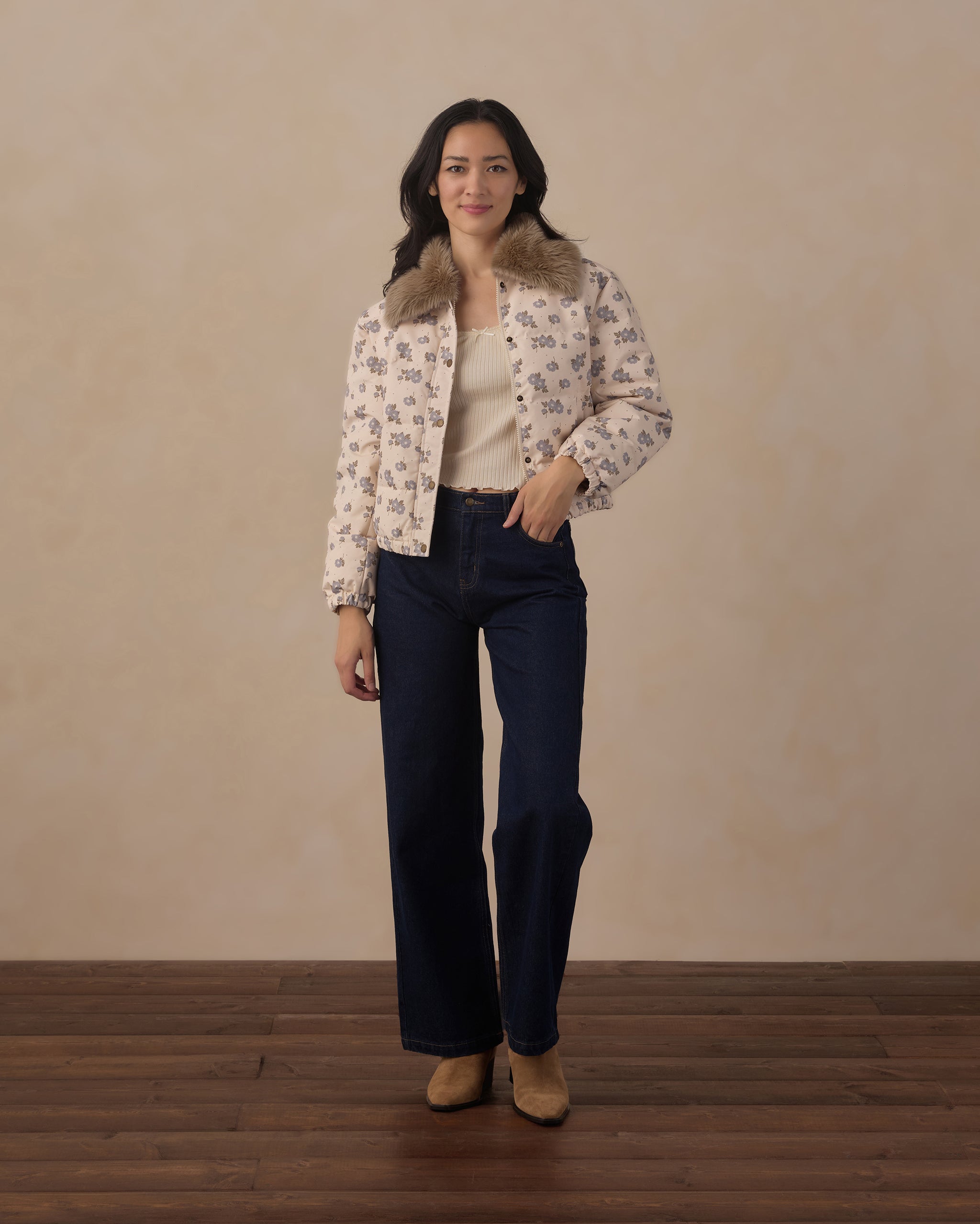 Rylee+Cru | Idyllwild Puffer Jacket in Blue Floral