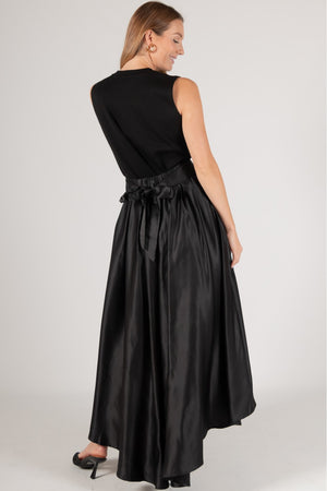 Black Satin Hi-Low Skirt with Taffeta Lining