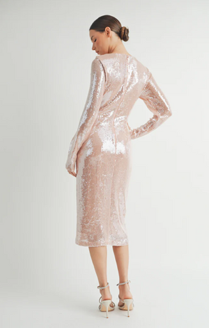 Pink Deep-V Sequin Midi