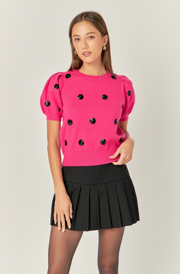 Fuchsia/Black Sequin Dot Top