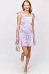 Lilac Brocade Jacquard Floral Drop Waist Sleeveless Dress