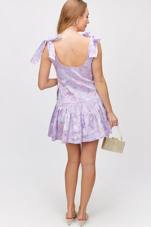 Lilac Brocade Jacquard Floral Drop Waist Sleeveless Dress