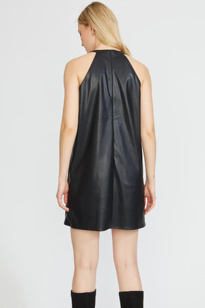 Stellah Black Leather Halter Dress