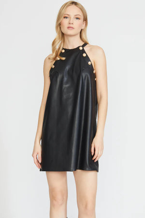 Stellah Black Leather Halter Dress