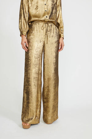 Stellah Gold Drawstring Waist Wide Leg Pants