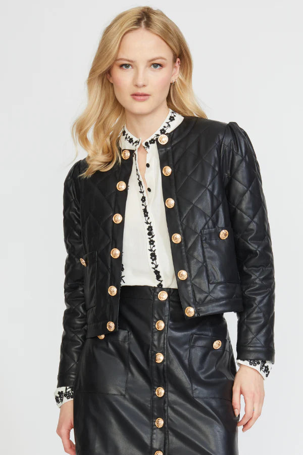 Stellah Black Vegan Leather Quilted Jacket