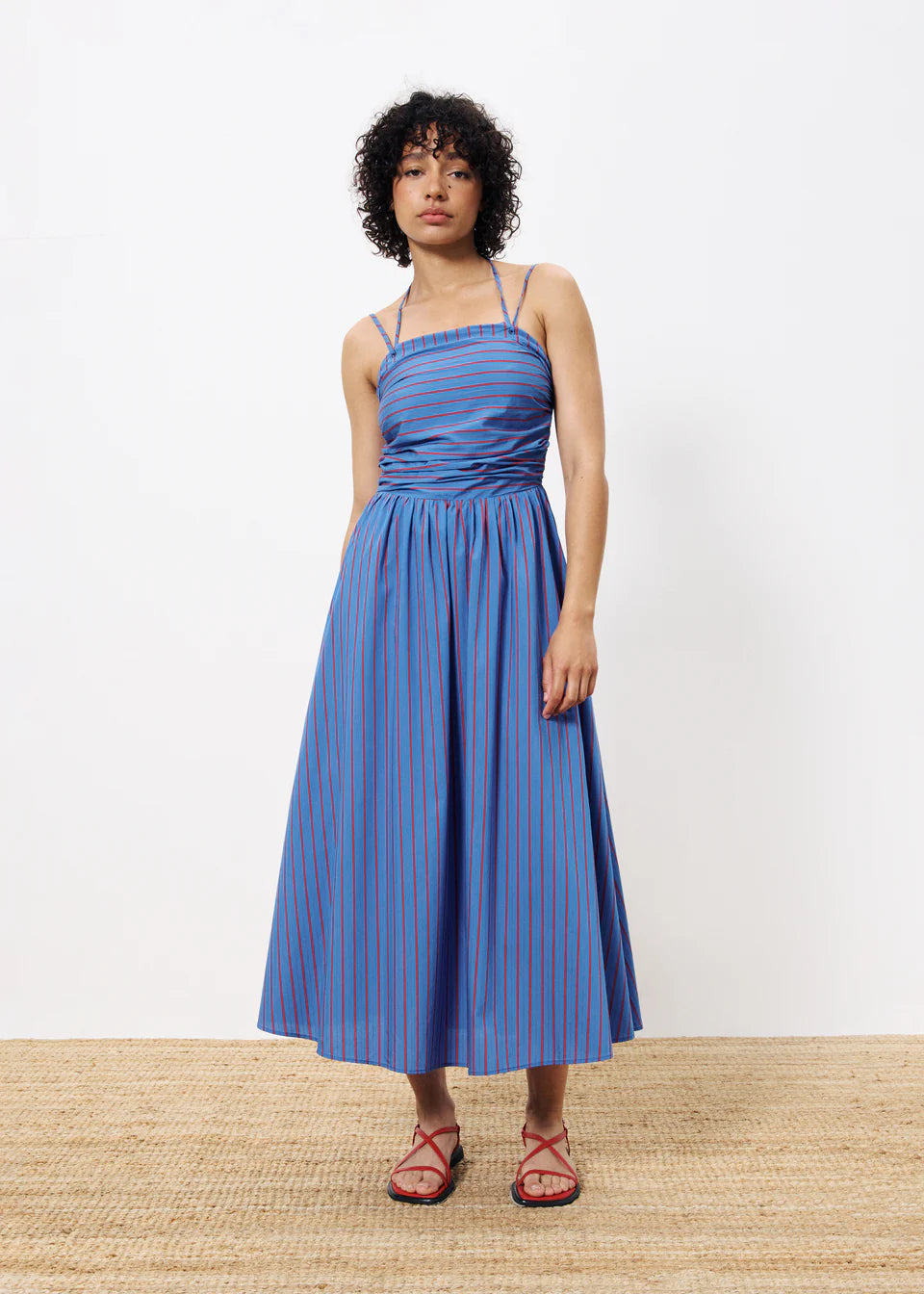 FRNCH Laiela Blue Stripe Midi Dress