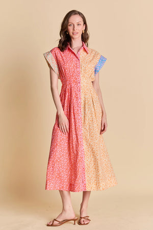Endless Rose Colorblock Printed Shirt Midi Dress