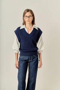English Factory | Navy Mixed Media Top