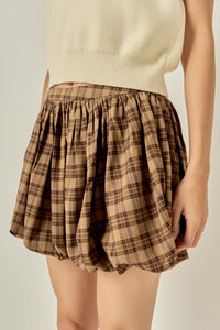 Endless Rose | Tan/Brown Plaid Bubble Skort