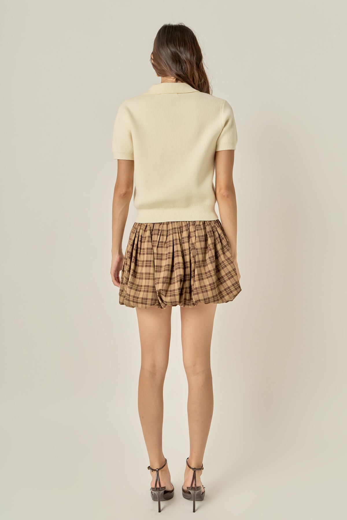Endless Rose | Tan/Brown Plaid Bubble Skort