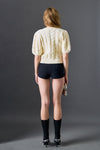 English Factory Cream Pearl Bow Cable Knit Cardigan Sweater