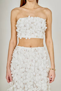 Endless Rose | Off White 3D Floral Maxi Skirt Set