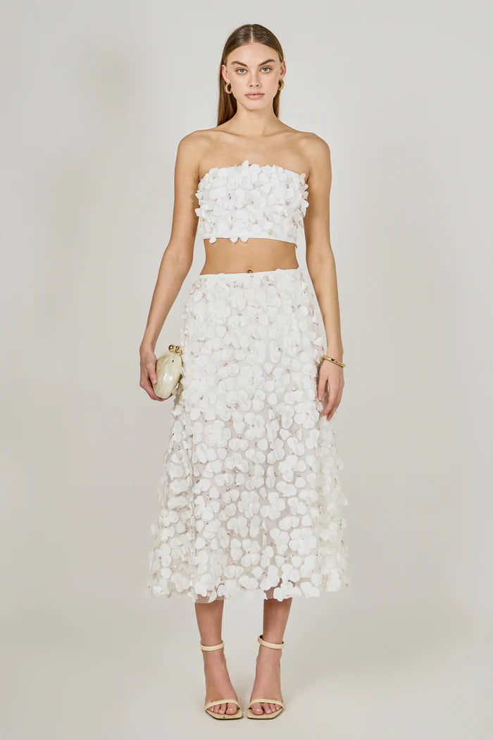 Endless Rose | Off White 3D Floral Maxi Skirt Set